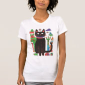 Speelse zwarte kat met kleurrijke Abstracte accent T-shirt (Voorkant)