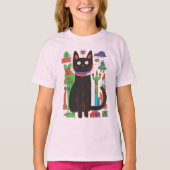 Speelse zwarte kat met kleurrijke Abstracte accent T-shirt (Voorkant)