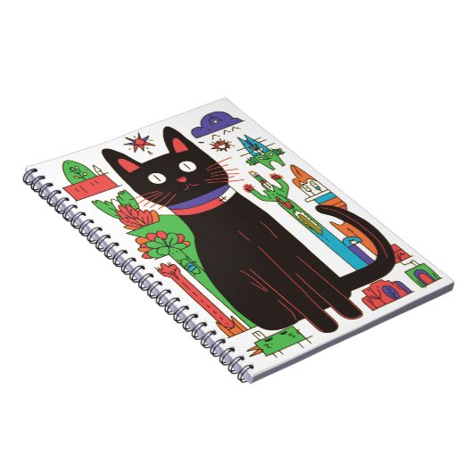 Speelse zwarte kat notitieboek (Rechterzijde)