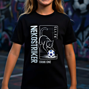 Speelse zwarte kat speelt voetbal grappig t-shirt