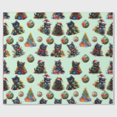 Speelse Zwarte Kerst Kittens Cadeaupapier (Vlak)