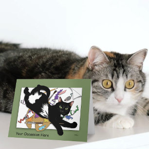 Speelse Zwarte Kunstenaar Kat Schilderen Humor Gro Kaart