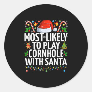 Speelt Cornhole met kerstspel Ronde Sticker