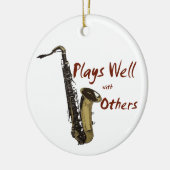 Speelt goed met anderen Saxofoon Keramisch Ornament (Links)