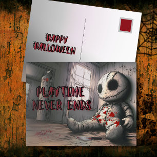 Speeltijd Eindigt Nooit Griezige Pop Halloween Feestdagenkaart