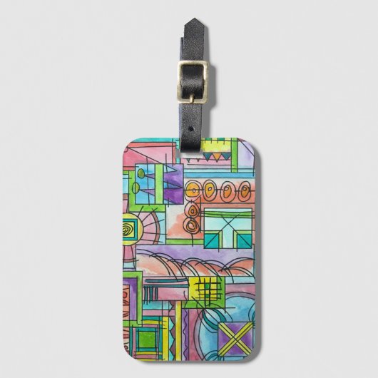 Speeltijd-grillige hand geschilderd Abstracte geom Bagagelabel (Voorkant (verticaal))