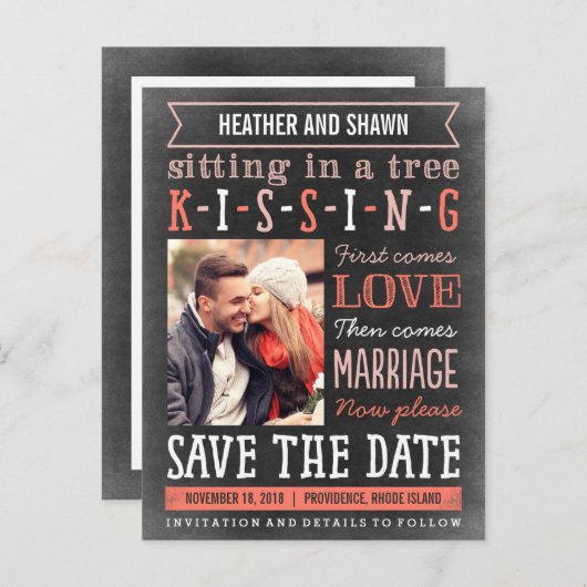 Speeltuin Song Save The Date Briefkaart - Koraal (Voorkant / Achterkant)