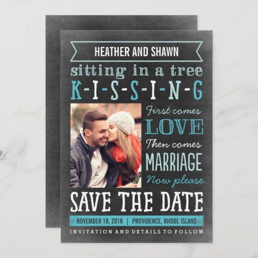 Speeltuin Song Save the Date Kaart - Turquoise (Voorkant / Achterkant)