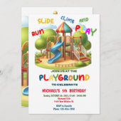 Speeltuin Verjaardag Uitnodiging, Park Party Kaart (Voorkant / Achterkant)