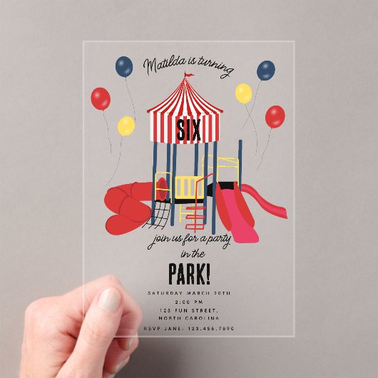 Speeltuin Verjaardagsfeest in het Kinder Park Acryl Uitnodigingen (Insitu (Draagbaar))