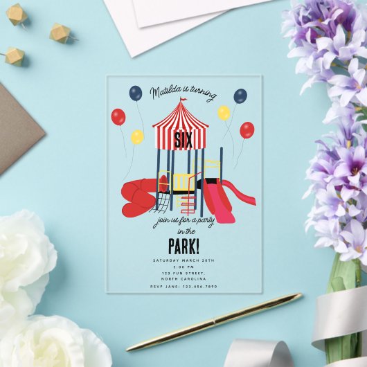 Speeltuin Verjaardagsfeest in het Kinder Park Acryl Uitnodigingen (Insitu (Huwelijk))