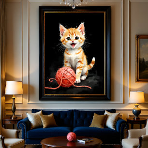 Speeronde Kitten Kat met Garentang Waterverfprint Briefpapier
