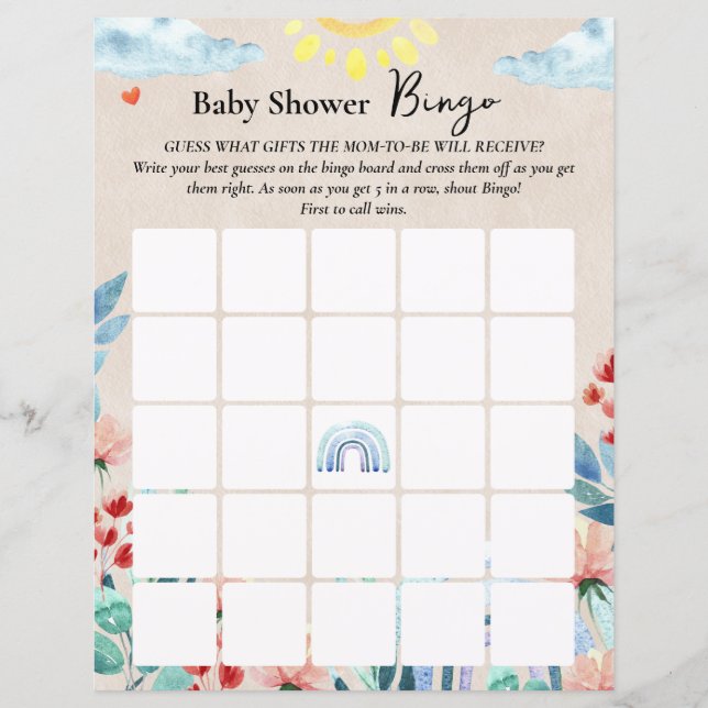 Spel "Bingo" voor baby shower. (Voorkant)