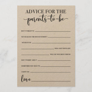 Spel met advies voor aanstaande ouders Baby Shower Programma