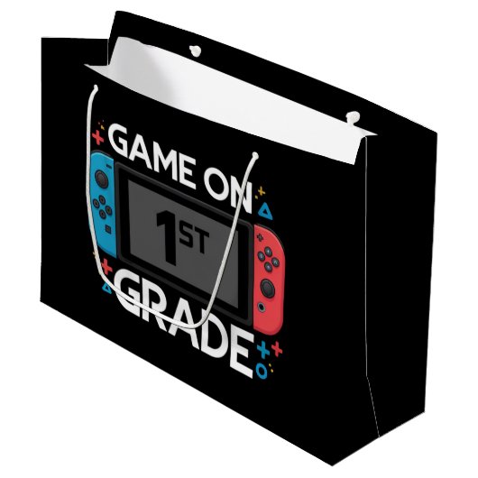 Spel op 1e klas terug naar school Grappige gamer Groot Cadeauzakje (Voorkant Gekanteld)