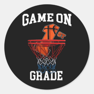 Spel op 1st Grade Basketbal Terug naar School Stud Ronde Sticker