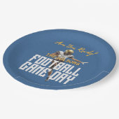 Spel op Football Speler op blauw Papieren Bordje (Gekanteld)