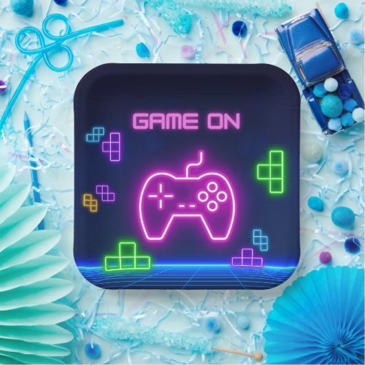 Spel op neonroze, groenpapieren Borden Papieren Bordje (Feest)