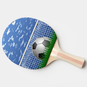 Spel van Voetbal, voetbalnet en bal Tafeltennisbatje