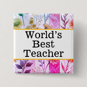 Speld voor beste leraar ter wereld vierkante button 5,1 cm