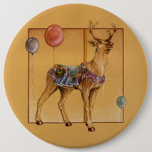 Speldjes, Buttonnen - Carrousel rendier of Elk Ronde Button 6,0 Cm