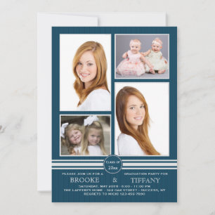 Speldstreep Vier Foto Blauw Afstuderen Uitnodiging