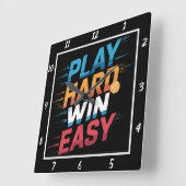 Spelen Hard Win Easy Basketball Vierkante Klok (Hoek)