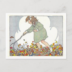 "Spelen in de bladeren" Herfst / Herfstillustratie Briefkaart