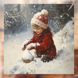 Spelen in de sneeuw raamsticker