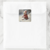 Spelen in de sneeuw vierkante sticker (Tas)