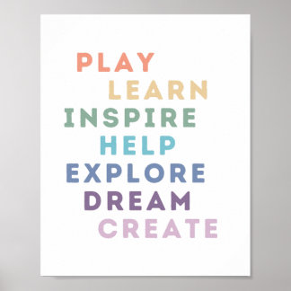 Spelen, leren, inspireren, helpen, verkennen, drom poster