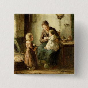 Spelen met baby, 19e eeuw vierkante button 5,1 cm