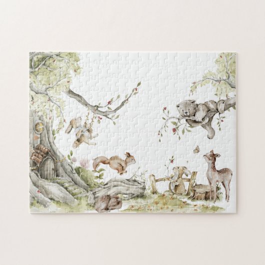 Spelende Waterverf Bosdieren Legpuzzel (Horizontaal)