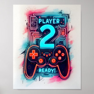 Speler 2 Ready Neon Gamer Art Poster