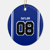 Speler Jersey Nummer Naam Blauw & Wit Kerstmis Keramisch Ornament (Links)