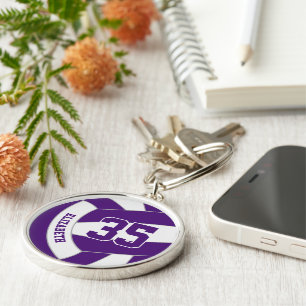 Speler naam paarse witte team kleuren volleybal sleutelhanger