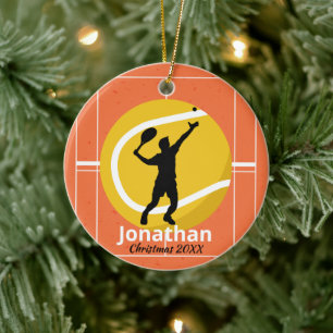 Speler op de Tennis Court Personalized Sporty Keramisch Ornament