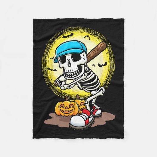 Speler Skeleton Softbal Halloween Kinder Boys Fleece Deken (Voorkant)