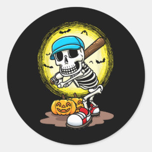 Speler Skeleton Softbal Halloween Kinder Boys Ronde Sticker