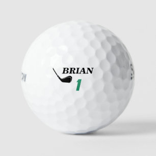 spelerbal met naam en nummer 1 golfballen