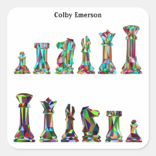 Spelers Rainbow Color Chess Pieces Club Vierkante Sticker