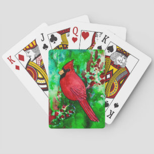 Spelkaarten voor rode kardinaal-vogelbos Waterverf Pokerkaarten