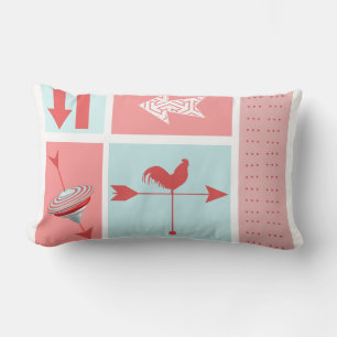 Spelkamer Mid-Century Aqua Red Rooster Kleurenblok Kussen