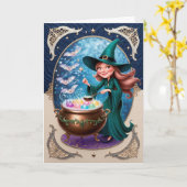 Spellbinding Witch met Cauldron Mystical Kaart (Gele Bloem)