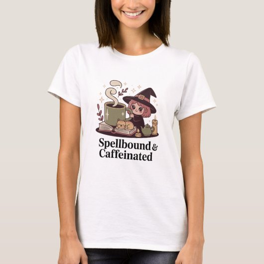 Spellbound & Caffeinated Cosy Witch T-shirt (Voorkant)
