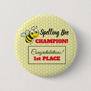 Spelling Bee Award Eerste Plaats Kampioen School Ronde Button 5,7 Cm