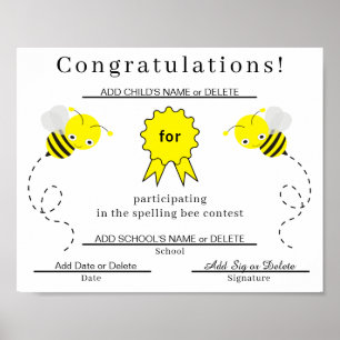 Spelling Bee Deelnemer Certificaat voor Kinderen Poster
