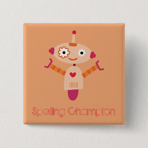 Spelling met Champion-robot Vierkante Button 5,1 Cm
