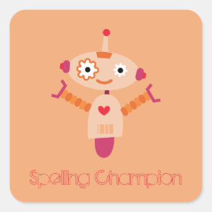 Spelling met Champion robot Vierkante Sticker