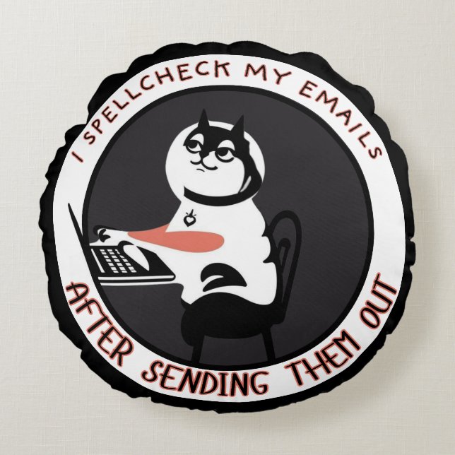 Spellingcontrole mislukt - Funny Cat Email Typo Rond Kussen (Voorkant)